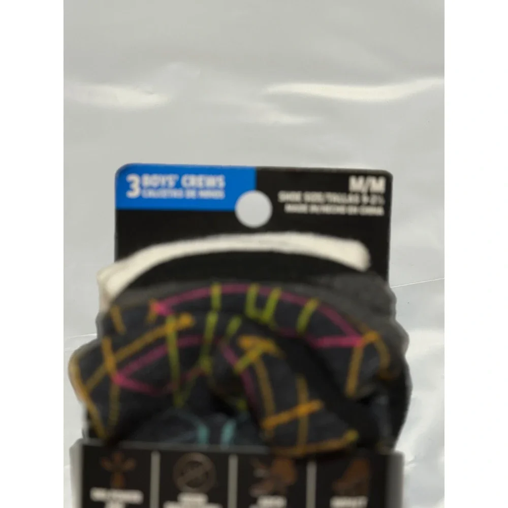 Russell Performance Active Crew Socks Black Multi Color Geometric M Boys 3 Pack
